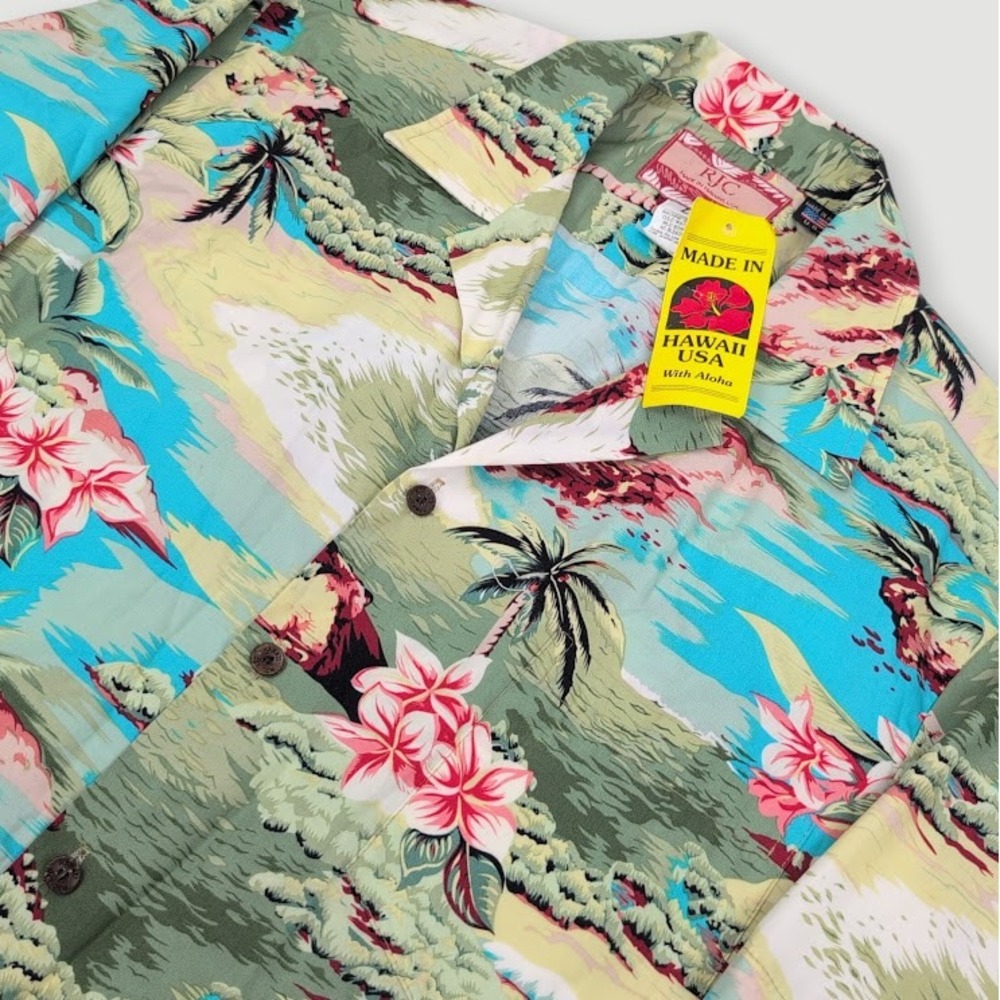 Vintage RJC Hawaiian Camp Shirt Mens Large Multicolor Floral Print Made in USA